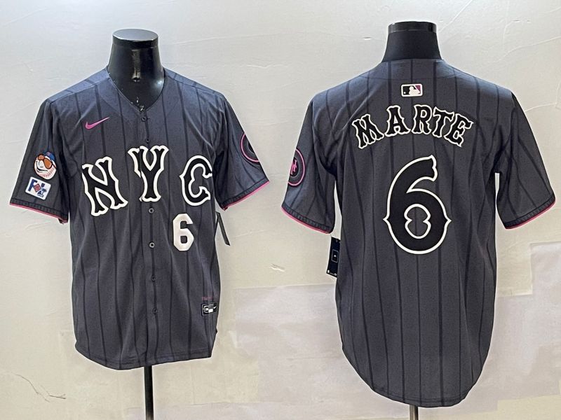 Men New York Mets #6 Marte Black City Edition 2025 Nike MLB Jersey style 7